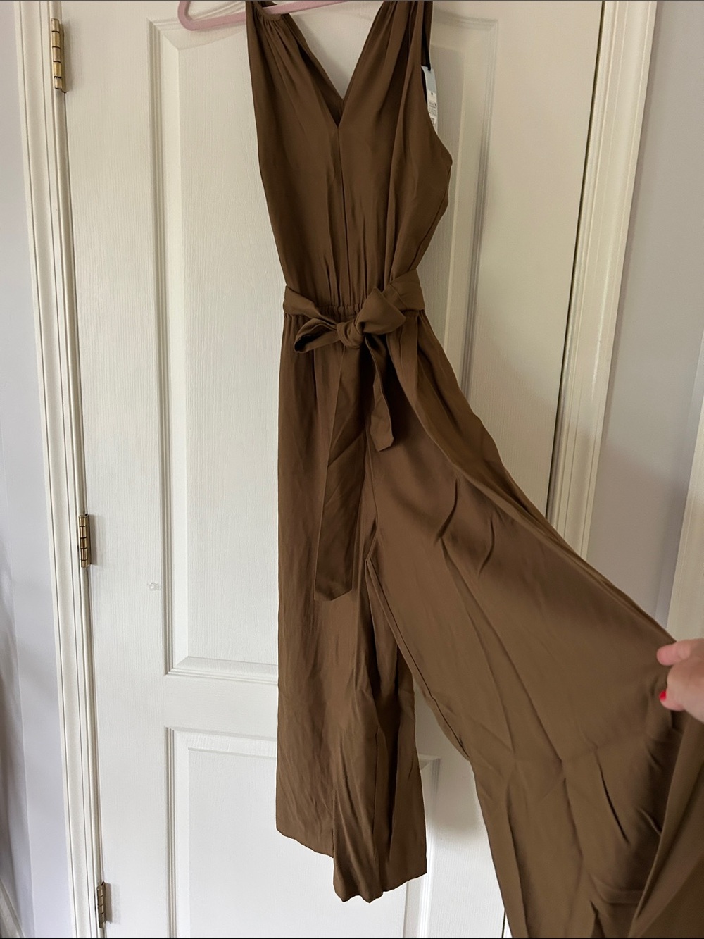 Prologue Brown Sleeveless V-Neck Wide-Leg Jumpsuit with Tie Waist